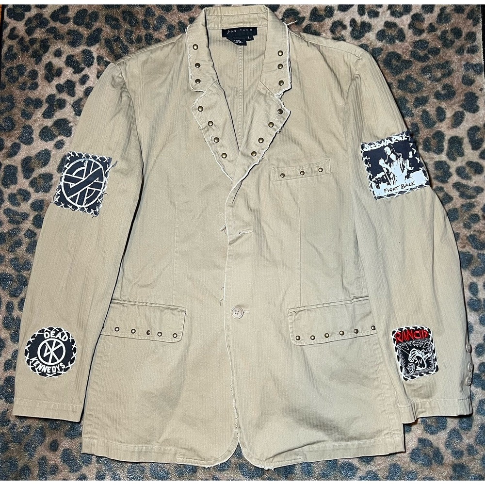 Positano Blazer Men Size Large Punk Long Sleeve Patches Studs Custom Piece